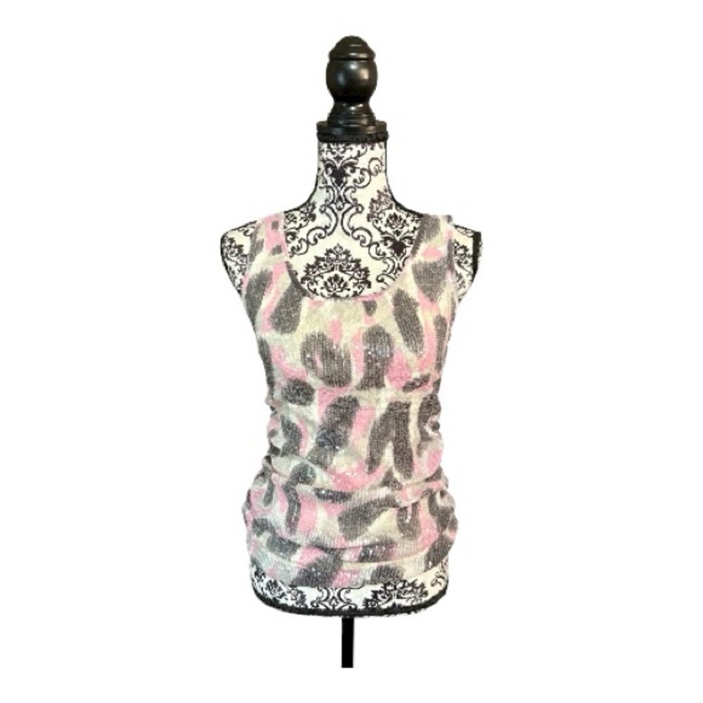INC International Concepts Pink and Gray Sequins Tank Top